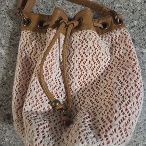 Arizona Jean Company Tan and Cream Lace Shoulder Bag